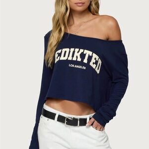 Edikted Dark Blue Off-Shoulder Crop Top